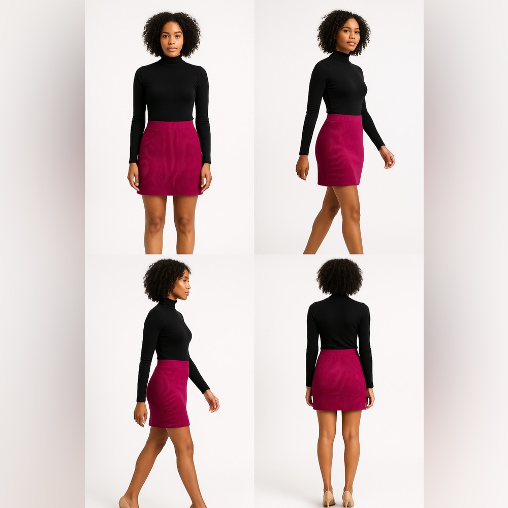 NWT She + Sky Ribbed Sweater-Knit Mini Skirt Magenta Pink Women’s L SY2394